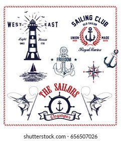 Set Of Vintage Retro Nautical Badges And Labels