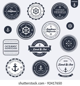 Set of vintage retro nautical badges and labels