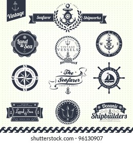 Set Of Vintage Retro Nautical Badges And Labels