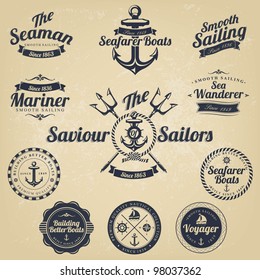 Set Of Vintage Retro Nautical Badges And Labels