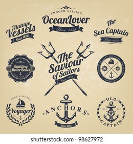 Set Of Vintage Retro Nautical Badges And Labels