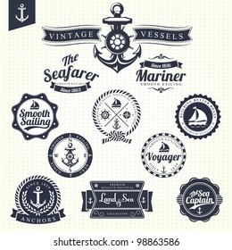 Set Of Vintage Retro Nautical Badges And Labels