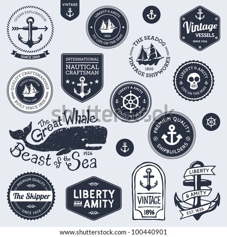 Set of vintage retro nautical badges and labels