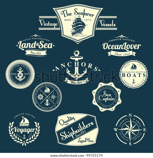 Set Vintage Retro Nautical Badges Labels Stock Vector (Royalty Free ...