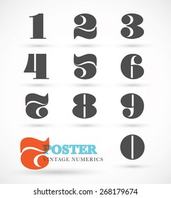 Set of vintage and retro numeric font numbers for abstract art
