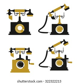 Set of Vintage retro phone vector illustration. Telephone isolated on withe background. Old Telephone vintage collection. Telephone vector set.  Color telephone collection. Antique telephone set.