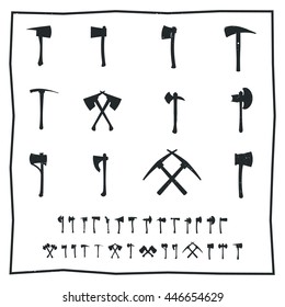Set of vintage retro premium quality axe.Crossed Axes Silhouette.
