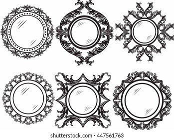 Set of Vintage Retro Round Vector frames. Black and white ornamented work-frame