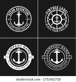 Set of Vintage Retro Stamp logo design for boat ship navy nautical transport