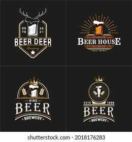 Set of Vintage Retro Style for Beer House or Brewery Logo. With shining beer glass icon. Premium and Luxury Logo Template