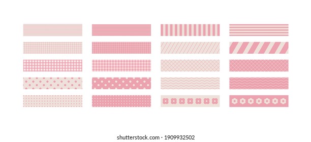 Set of vintage, retro style deco label stickers illustrations. Check, dot, stripe, flower, grid pattern.