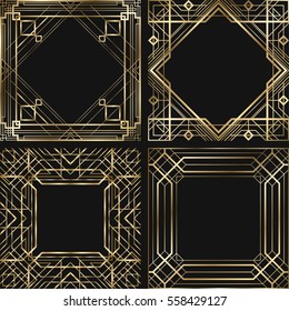 Set of vintage retro style invitation  in Art Deco. Art deco border and frame. Creative template in style of 1920s. Vector illustration. EPS 10