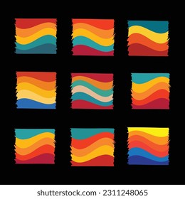 Set of vintage retro sunset illustrations vector background, 70s 80s Old Color, different shape retro sunset style Collection design element for t-shirt, banners, prints, vintage retro style 
 