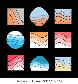 Set of vintage retro sunset illustrations vector background, 70s 80s Old Color, different shape retro sunset style Collection design element for t-shirt, banners, prints, vintage retro style 
 