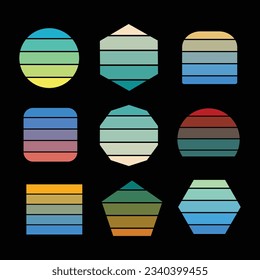 
Set of vintage retro sunset illustrations vector background, 70s 80s Old Color, different shape retro sunset style Collection design element for t-shirt, prints, retro vintage striped vector 