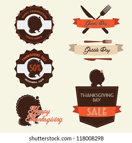 Set of vintage retro thanksgiving day labels and badges