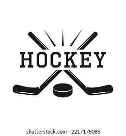 Set von Vintage Retro Wintersport Hockey Emblem, Logo, Abzeichen, Label. Zeichen, Plakat oder Druck. Monochrome Graphic Art. Vektorgrafik. Gravierstil	