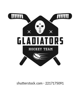 Set of vintage retro winter sport hockey emblem, logo, badge, label. mark, poster or print. Monochrome Graphic Art. Vector Illustration. Engraving style	