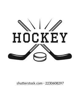 Set von Vintage Retro Wintersport Hockey Emblem, Logo, Abzeichen, Label. Zeichen, Plakat oder Druck. Monochrome Graphic Art. Vektorgrafik. Gravierstil	