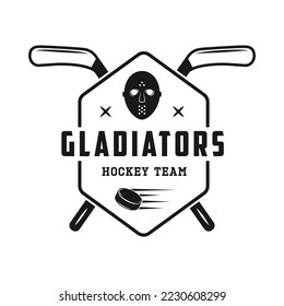 Set of vintage retro winter sport hockey emblem, logo, badge, label. mark, poster or print. Monochrome Graphic Art. Vector Illustration. Engraving style	