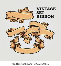 Set vintage ribbon banner swirls classic illustrations vector for your work logo, merchandise t-shirt, stickers and label designs, poster, greeting cards advertising business company or brands