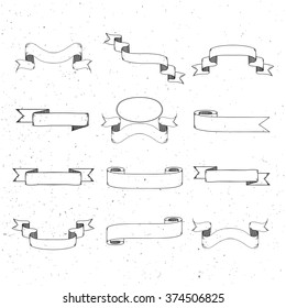 Set of vintage ribbon banner vector. Hand drawing style.
