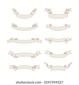 Set of vintage ribbon banners in a minimalist style. Ideal for logo designs, invitations, cards, menus, retro decor and other creative projects.