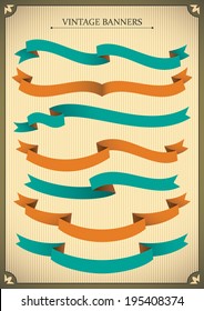 Set of vintage ribbon banners. Vector illustration.