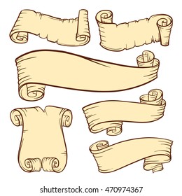 Set of vintage ribbones and scrolls on a white background