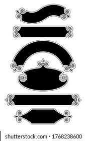 Set of vintage ribbons and banner in black and white colors. Retro design elements. Vector illustration