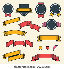Set of vintage ribbons and labels isolated on white background. Line art. Modern design. Vector illustration