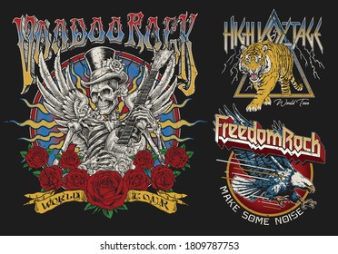 Set of Vintage Rock Concert Style T-shirt Designs. 