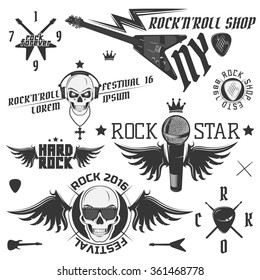 Set of vintage rock and roll emblems