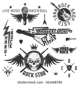 Set of vintage rock and roll emblems