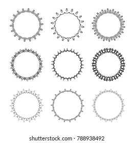 Set of vintage round decorative borders. Vector illustration.