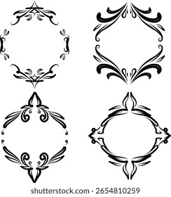Set of vintage round frame, Hand drawn frame, Botanical composition, Decorative element for Invitations card, Vector illustration.