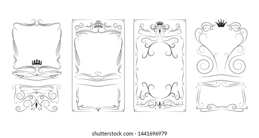 Set of vintage royal labels for bottle. Hand drawn alcohol frame for scotch, rum, tequila. Irish whiskey border.