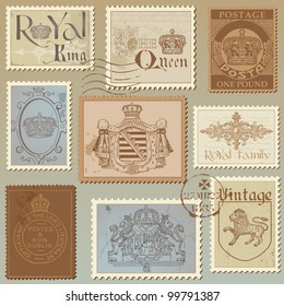 Set of Vintage Royalty Stamps - High Quality -  in vector