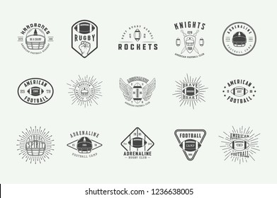 Set of vintage rugby and american football labels, emblems, badges and logo. Vector illustration.
