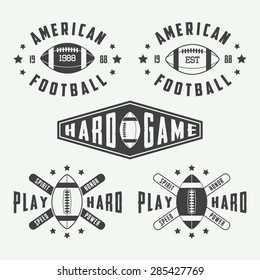 Set of vintage rugby and american football labels, emblems and logo. Vector illustration