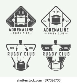 Set of vintage rugby and american football labels, emblems and logo. Vector illustration