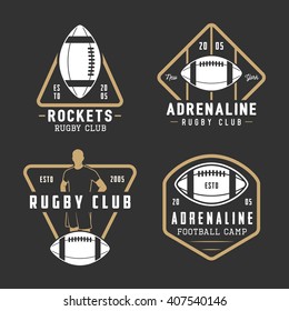 Set of vintage rugby and american football labels, emblems and logo. Vector illustration
