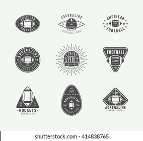 Set of vintage rugby and american football labels, emblems and logo. Graphic Design. Vector illustration
