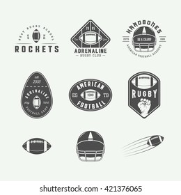 Set Of Vintage Rugby And American Football Labels, Emblems And Logo. Graphic Design. Vector Illustration
