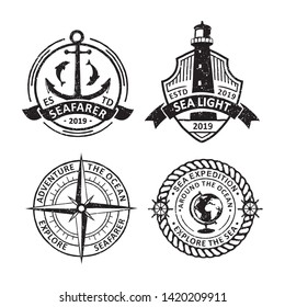 Set of vintage sailing badges labels, emblems and logo