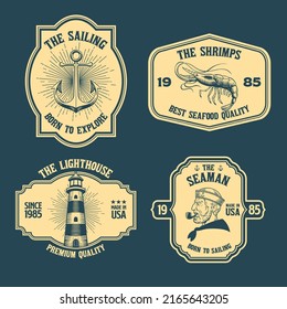Set of Vintage Sailing Nautical Badge Label