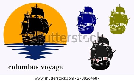 A set of vintage sailing ship silhouettes inspired by Christopher Columbus's voyage.