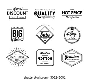 set of vintage sale and commerce badges, vector illustration