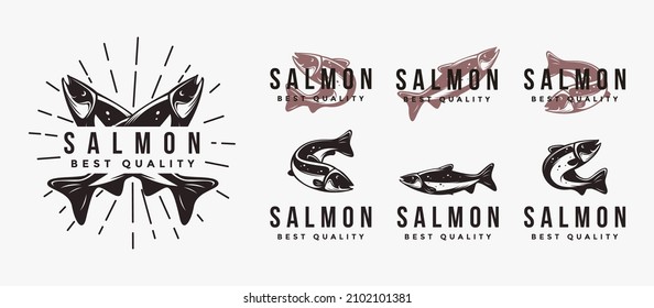 Set of Vintage Salmon fish logo icon vector template on white background