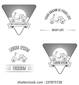 Set Vintage scooter labels, hipster moto retro badges. Vector illustration
